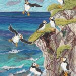 "Puffins",
 textile art, SOLD